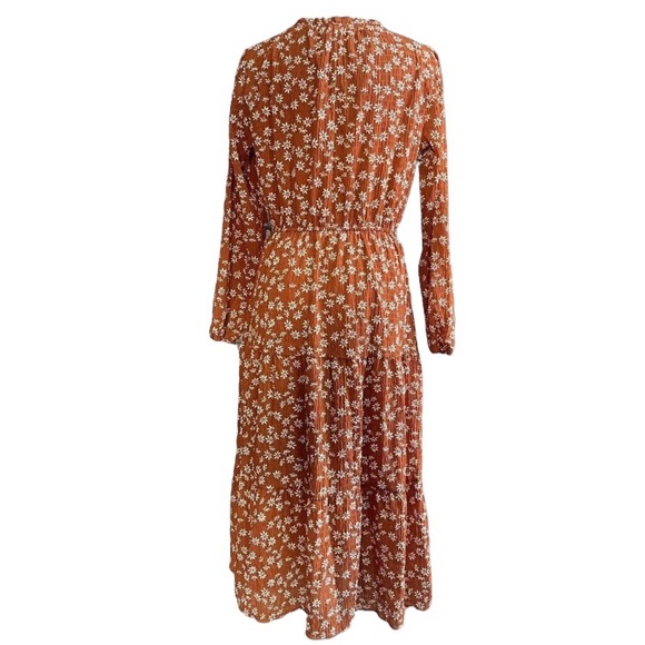 Loft burnt orange long sleeve elastic waistband floral maxi dress, XL - Picture 5 of 9